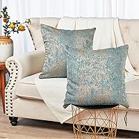 Vista 2 de Home Soft Things Serenta - Juego de fundas de almohada de felpilla jacquard con cremallera grande, 2 piezas, color verde azulado/camello, 26 x 26