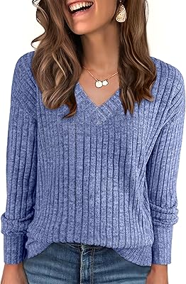 ANRABESS Long Sleeve Shirts for Women V Neck Casual Fall Tops Loose Fit Lightweight Sweaters Tunic Fashion 2025 Clothes