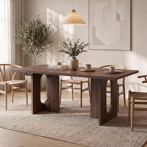 Garvee T-Shaped Dining Table for 6-8, 71" Rectangular Kitchen Table | Thick Table Top with Open Base for Stability, Wooden Dining Room Table for Home Dining Room Kitchen Living Room, Walnut