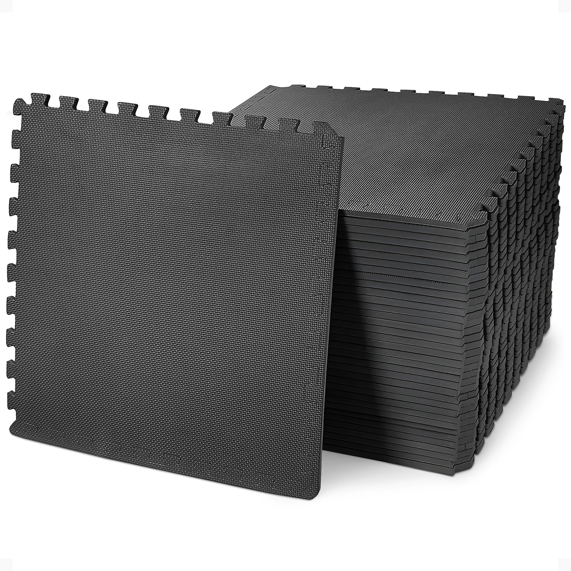 BalanceFrom Puzzle Exercise Mat 1/2" Thick, EVA Interlocking Foam Floor Tiles for Home Gym, Mat for Home Workout Equipment, Floor Padding for Kids, Black, 24 in x 24 in x 1/2 in, 144 Sq Ft - 36 Tiles