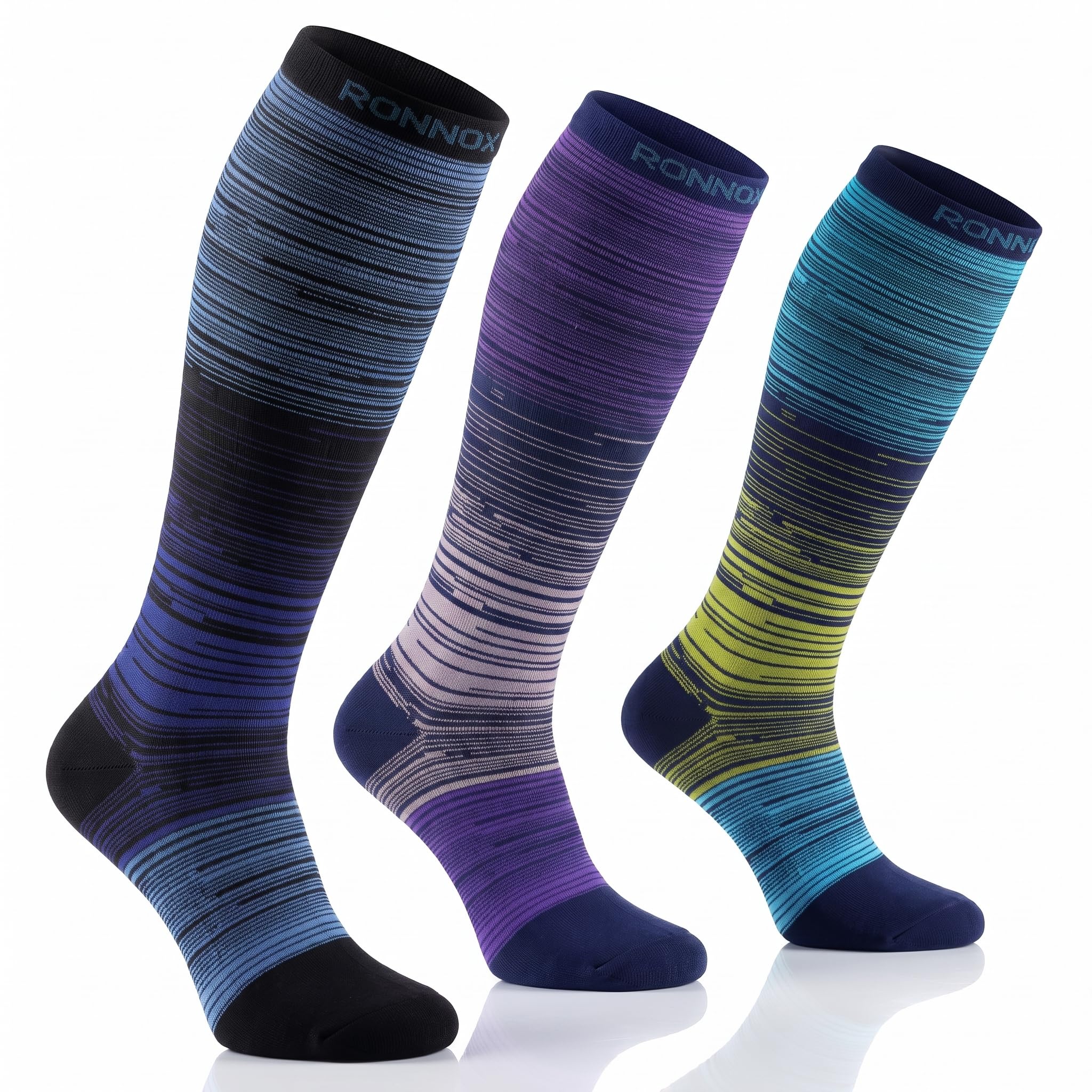 Tipi Toe 3 Pairs Patterned Compression Socks for Women &amp; Men, 12-14 mmHg Mild Support for Circulation &amp; Swelling, Knee High
