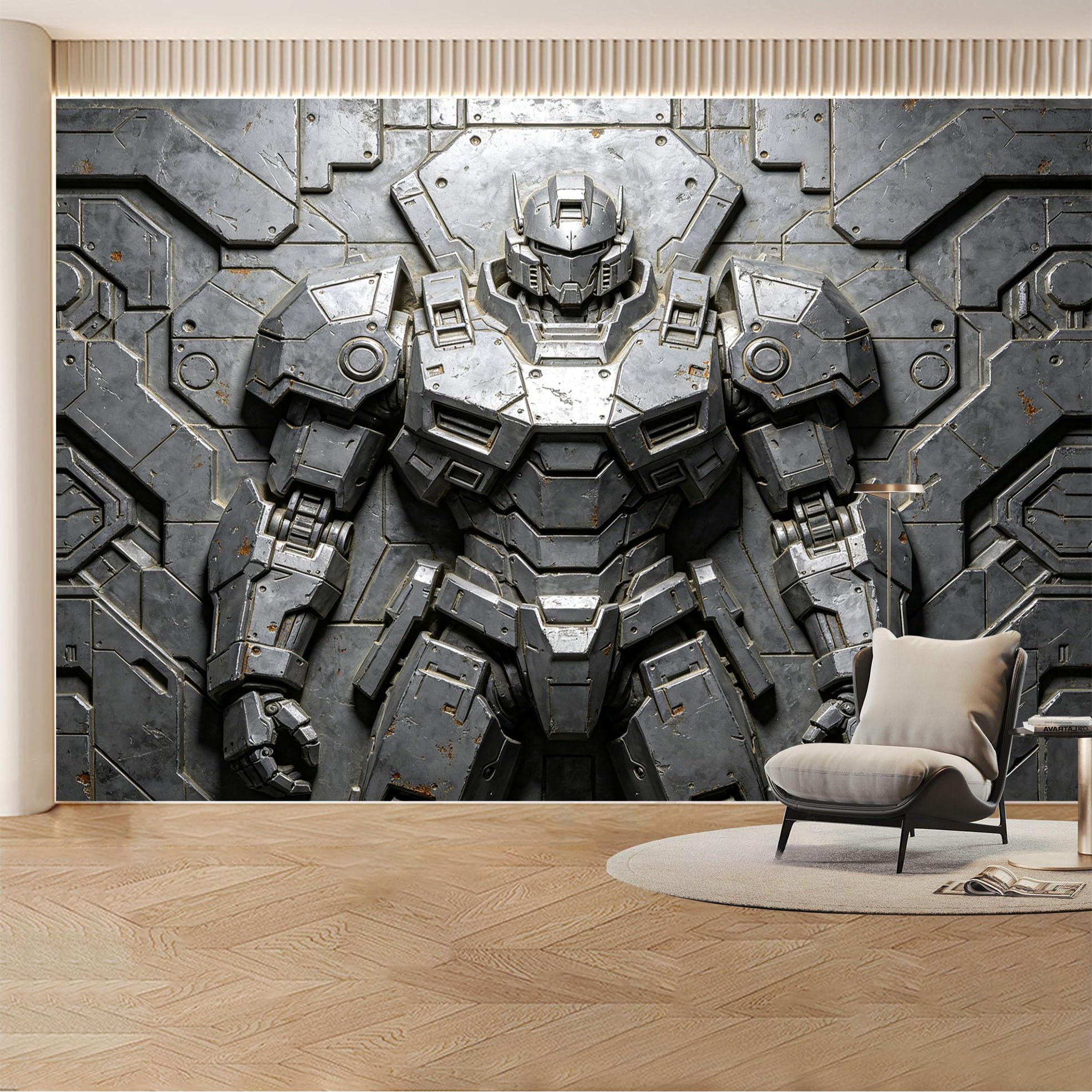 Custom Wall Mural Wallpaper Robot Armor Industrial 3D Effect Modern Wall Decor Futuristic Mural Design Metallic Style Removable SelfAdhesive Large Photo for Living Room， Bedroom， Office