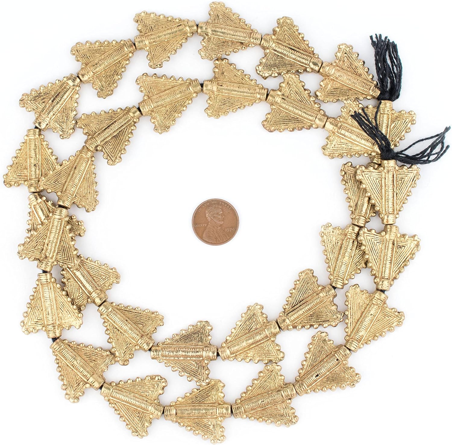 The Bead Chest Brass Baule Beads, African Tribal Brass-Plated Flat Tabular Ethnic Ivory Coast Jewelry Making Supplies for Necklaces and Bracelets