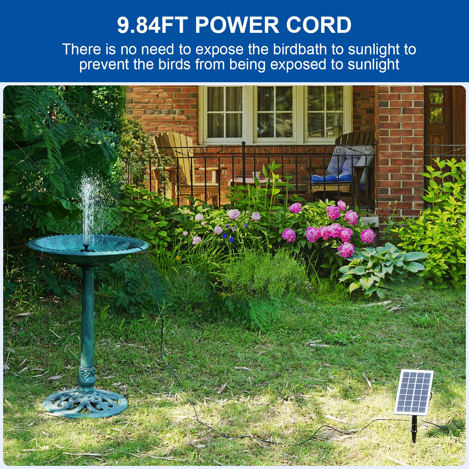 SZMP Solar Springbrunnen 3.5W, 2026 Glas Solar Teichpumpe mit 3M Kabel & 8 Düsen Solar Wasserpumpe, Solar Schwimmender Solarbrunnen für Gartenteich Springbrunnen Vogel-Bad Fisch Behälter - 4