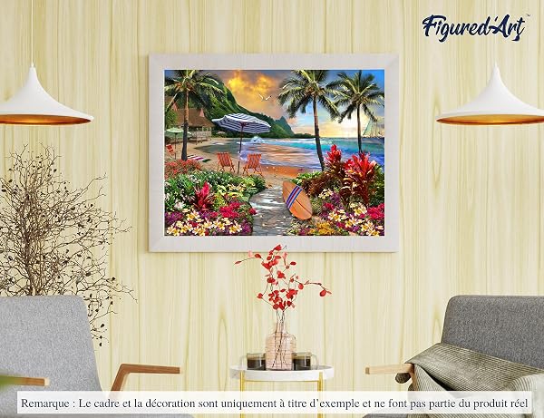 Figured'Art Peinture par Numéro Adulte sous Les cocotiers - Activité Manuelle Kit de Loisir Créatif DIY Numéro d'art Complet - 40x50cm sans châssis en Bois - 4