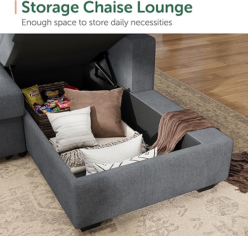 Miniatura 5 de HONBAY Sofá cama seccional, sofá cama con diván de almacenamiento, sofá modular con cama extraíble para sala de estar, gris azulado