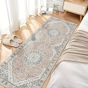 Madane Hallway Runner Rug - 2x5 Rug Runner Washable Runner Rugs Non-Slip Low-Pile Kitchen Runner Rug Laundry Room Rug Throw Carpet for Entrance Bedroom Living Room (2'x5', Pink/Gray)