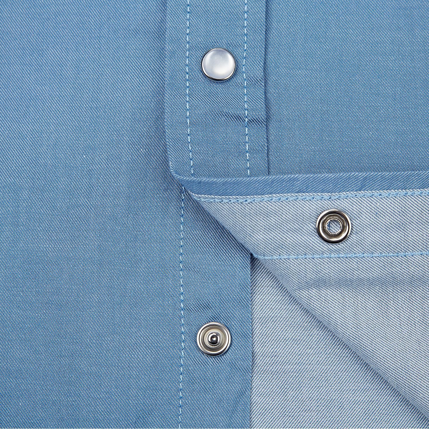 Men's Denim Western Cowboy Pearl Snap Casual Button Down Up Dress Light Weight Short Sleeve Soild Work Shirts - Image 5