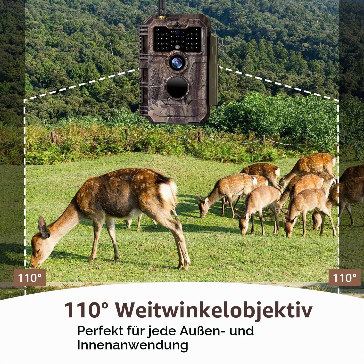 BlazeVideo Wildkamera WLAN Fotofalle WiFi Beutekamera Wildtier Jagdkamera Überwachungskamera 64MP HD MP4/MOV Video mit unsichtbare Nachtsicht Bewegungsmelder IP66 Wasserdicht