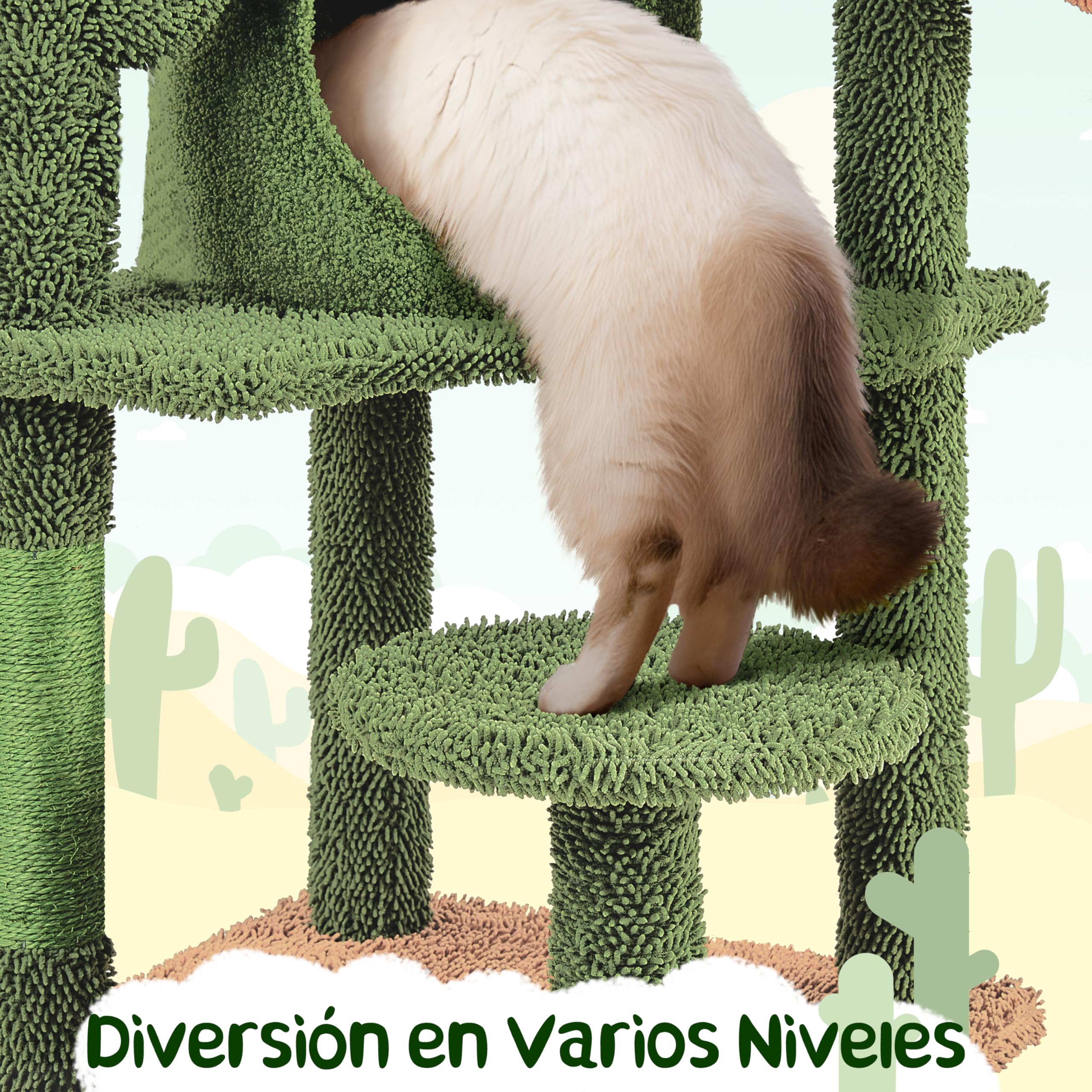 Yaheetech Árbol Rascador para Gato con Plataforma Torre Escalador de Sisal para 2-3 Gatos Medianos Sala de Juegos para Mascotas de Actividades 135 cm Verde y Marrón