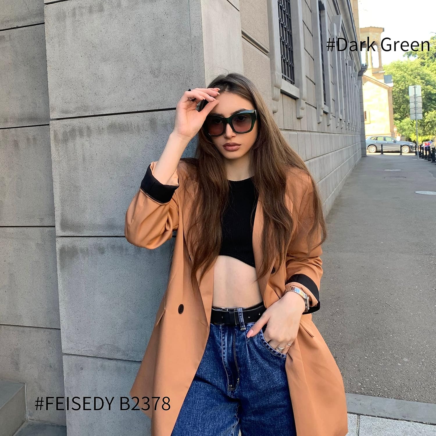 FEISEDY Oversized Cat Eye Sunglasses for Women Men Vintage Retro Thick Frame Luxury Trendy Shade UV400 Protection B2378 - Image 3