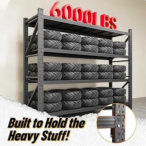 Vista 5 de heycode Estantes de almacenamiento de garaje resistentes, estantería de metal ajustable de 3 niveles con ruedas, estante de utilidad para garaje