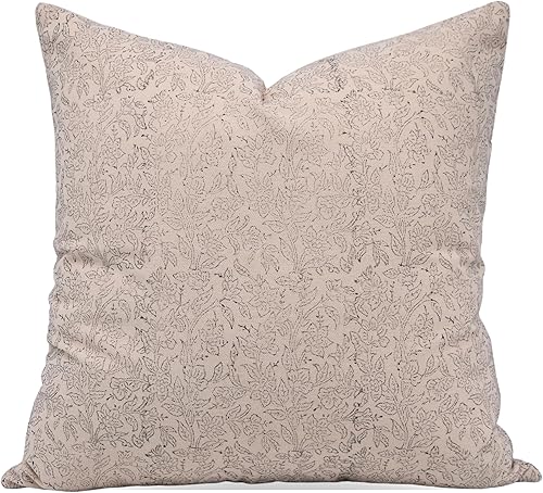 Funda de cojín hecha a mano de lona con estampado de bloques de 18 x 18 pulgadas, con cremallera, decoración de verano para sofá, decoración bohemia