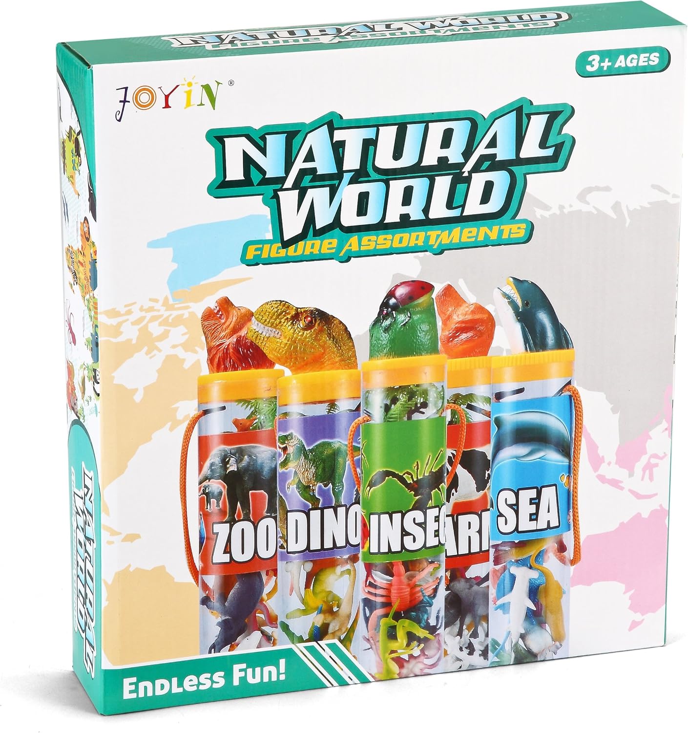 JOYIN 69Pcs Small Animal Figures, Assorted Mini Plastic Animal Toy (Ocean, Zoo, Farm, Dinosaur, Insect), and 18 Piece Pull Back City Cars and Trucks Toy Vehicles Set