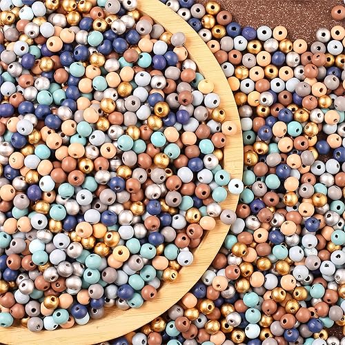 Miniatura 7 de ToBeIT - 1000 piezas de cuentas de madera de color otoño, cuentas de madera rústica de granja, cuentas redondas para macramé, cuentas para hacer