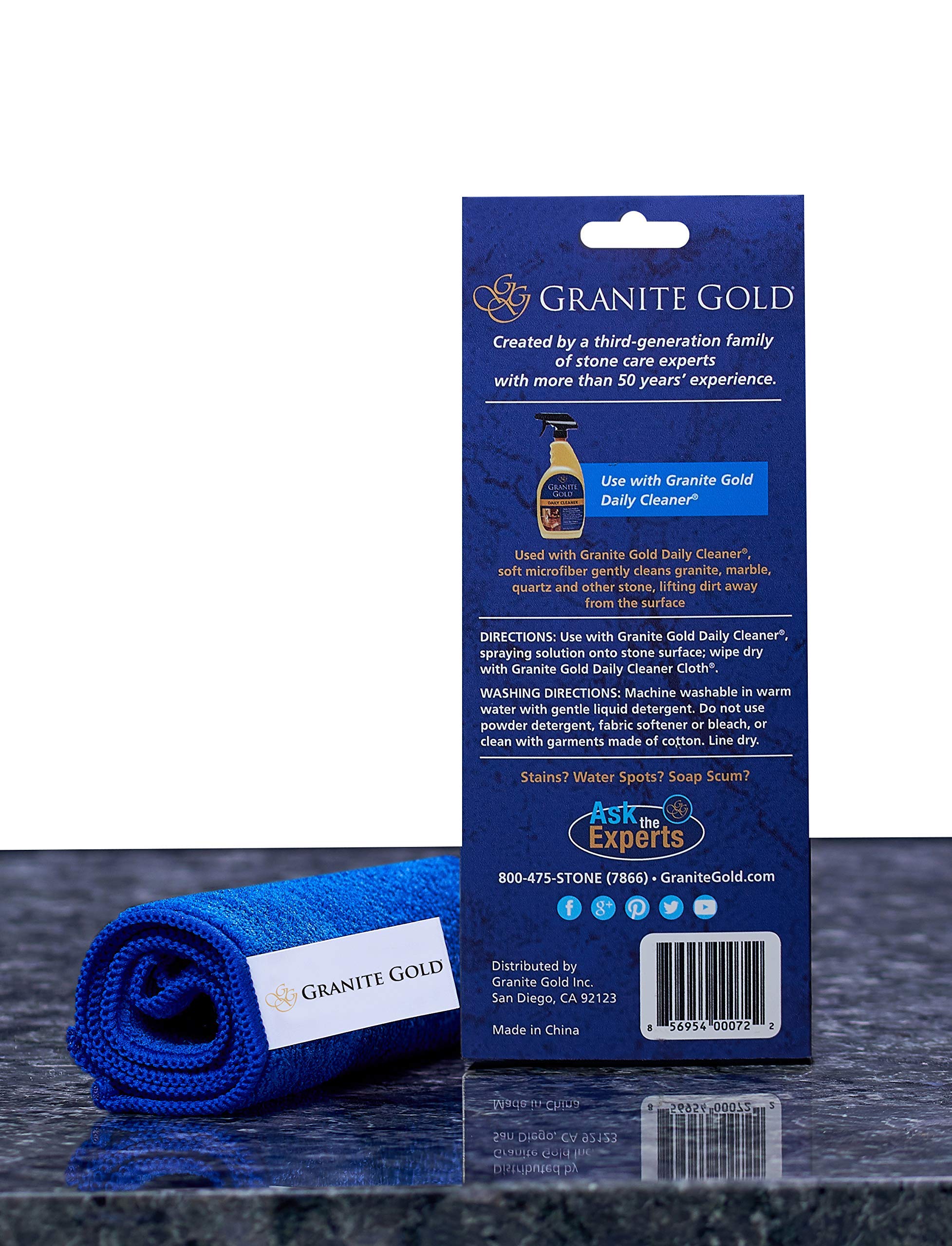 Granite GoldGranite Gold Daily Cleaner Cloth Streak-Free Cleaning for Granite, Marble, Travertine, Quartz, Natural Stone Countertops, and Floors, 12x12 Inch, 3-Pack