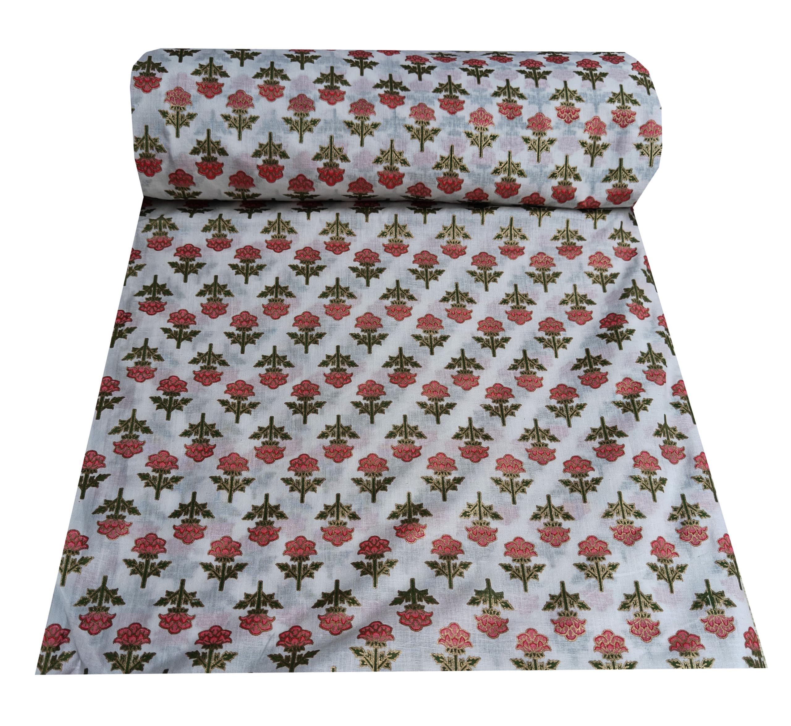 Jaipuri Handmade Floral Printed Pure Cotton Unstitched Dress Material Sanganeri Fabric for Blouse/Plazzo,Kurti/Lehenga/Saree/Piece Material for Girl/Women-image-29