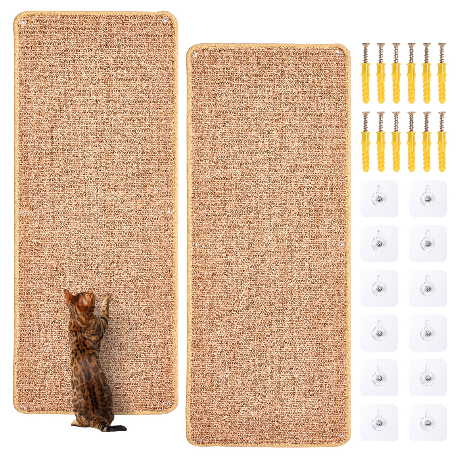 SINBLUE 2PCS Brown Sisal Wall Mounted Cat Scratching Mat 40x100CM