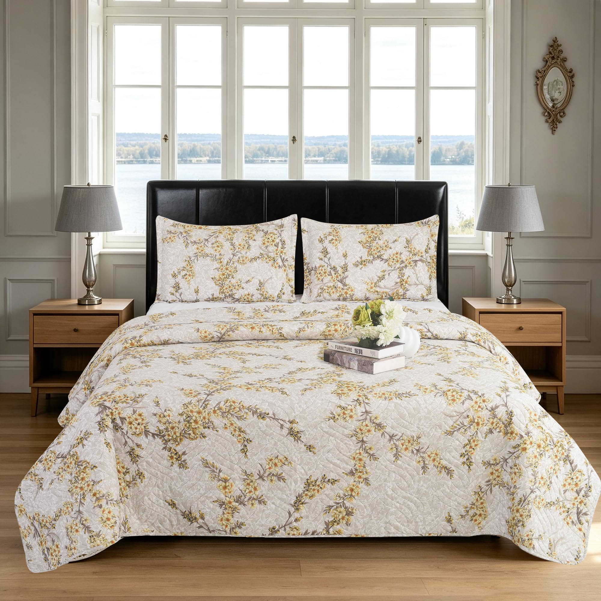 Hadi London 3Pcs Patchwork Quilted Bedspreads with 2 Shams | Reversible Floral Print | Lightweight Quilt Comfort | Fits Double and King Size Beds 220x240cm | 30 Unique Designs โ image 1
