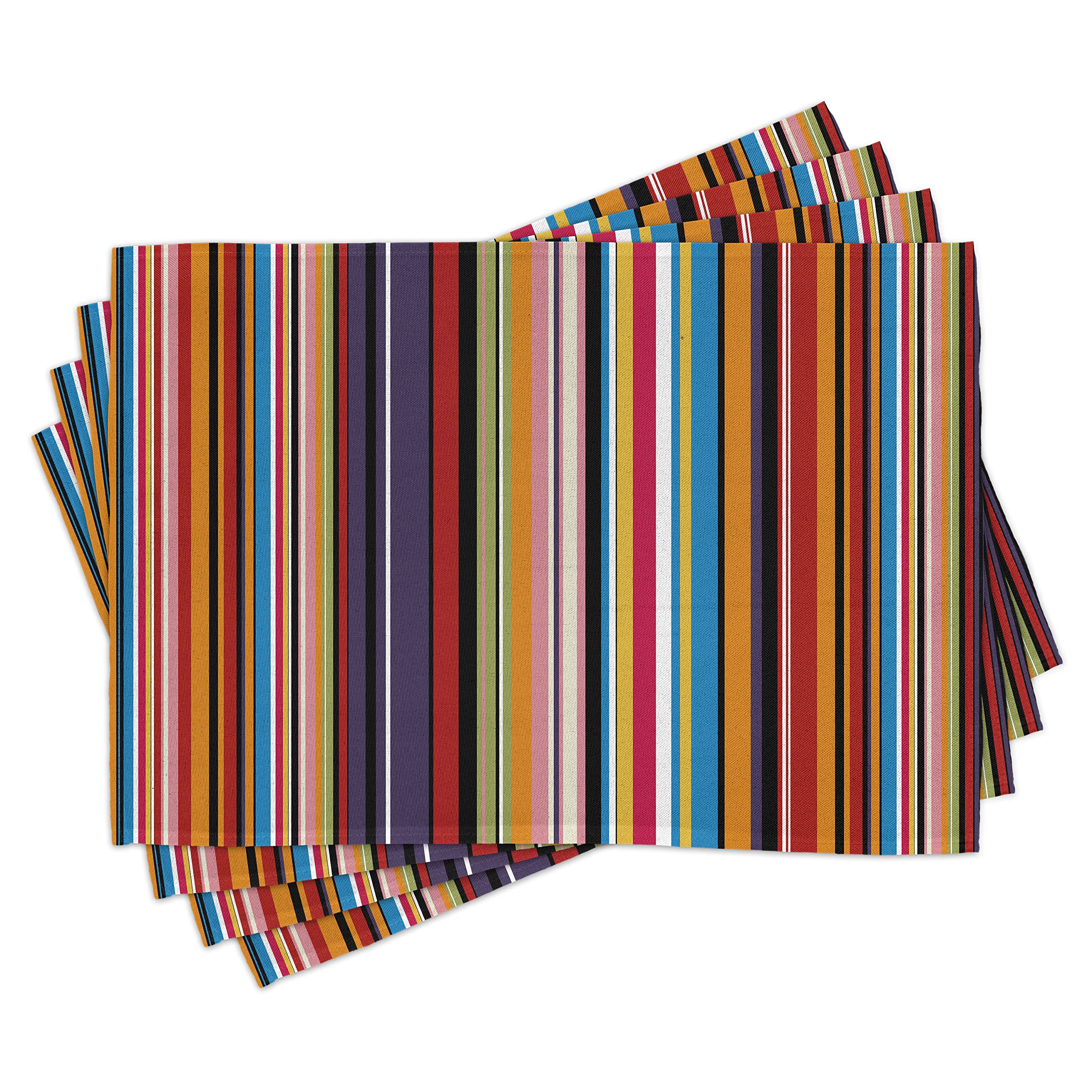 ABAKUHAUS Abstract Place Mats Set of 4, Vibrant Colors Striped, Washable Fabric Placemats for Dining Room Kitchen Table Decor, Multicolor