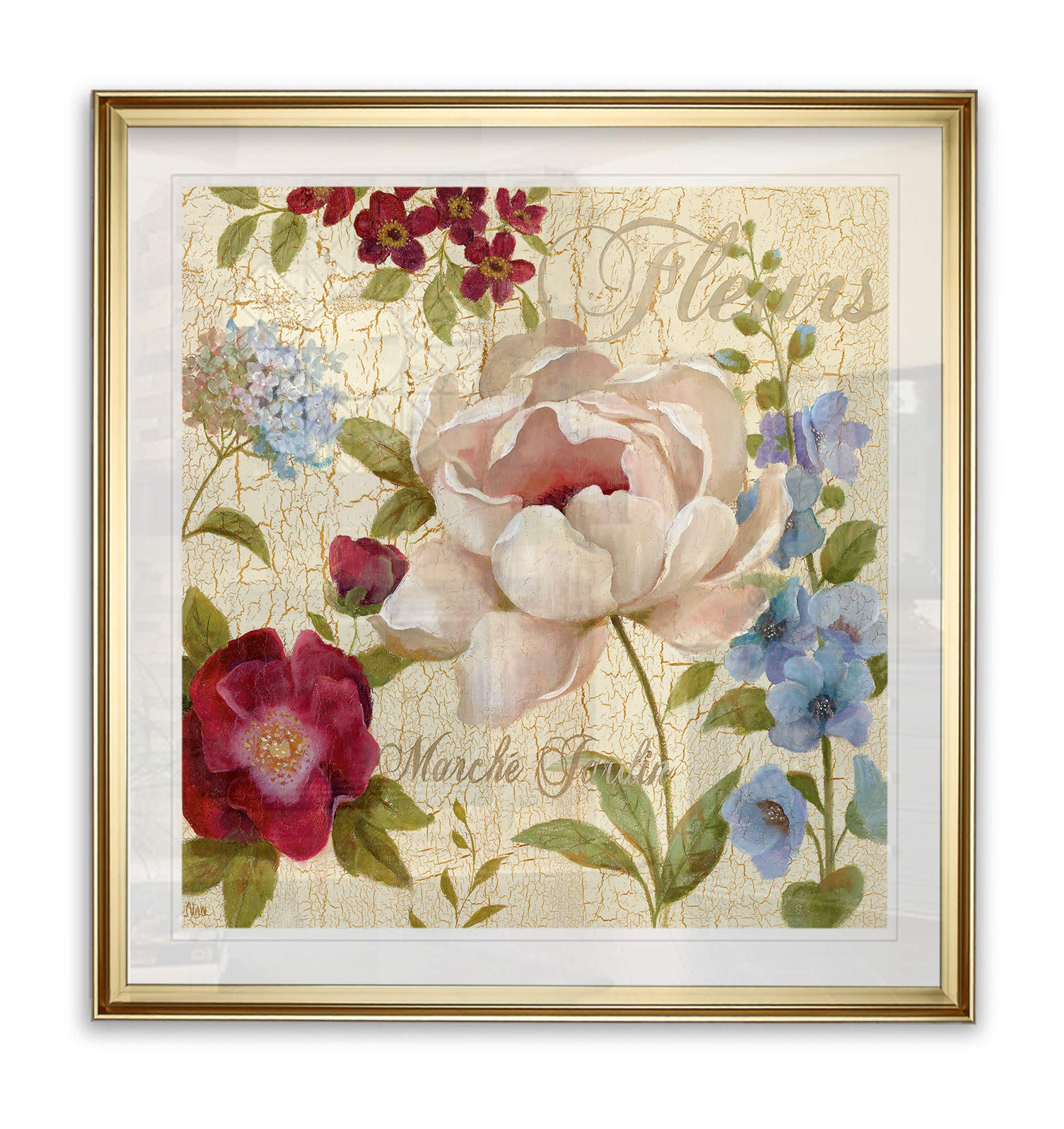 Renditions Gallery Floral Wall Art for Kitchen Vivid Colors Fresh Blooming Flowers Brush Stroke Gold Framed Paintings for Blacony Lounge Living Room -