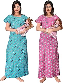 ankona Cotton Feeding Nighty Combo in Mix Cotton with 2 Side Zips for Baby Feeding Purpose & Neck Buttons for Comfortable Wearing. Baby Feeding, Maternity Nighty Combo, Feeding Nighty Combo Pack of 2-picture-56