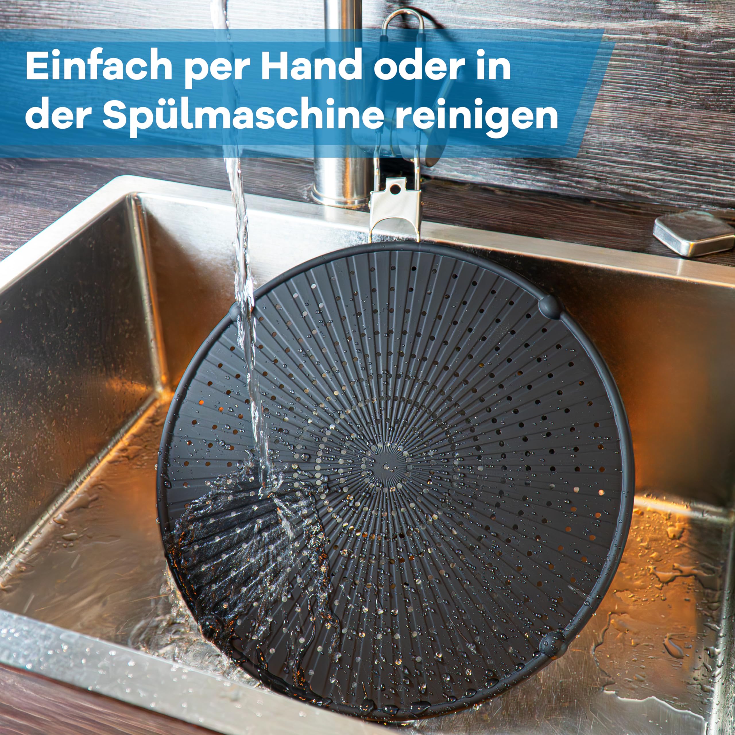 NetroxHome - Spritzschutz Pfannen faltbar aus Silikon - hitzebeständig, lebensmittelfreundlich, spülmaschinenfest - für Pfanne bis 30cm - Spritzschutzsieb, Spritzschutzdeckel zum Braten, Splash Guard