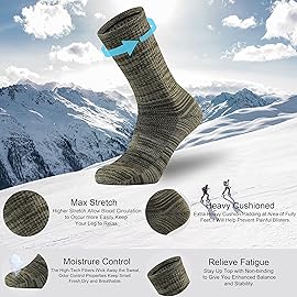 Ortis Men\'s Merino Wool Cushion Crew Socks with Moisture Wicking Control Light Weight Breathable for Outdoor Hiking Cycling(Green L)