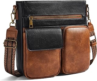 Yarnic Crossbody Bags for Women, Multi Pocket Crossbody Purse Vegan Leather Shoulder Handbags with Guitar Strap