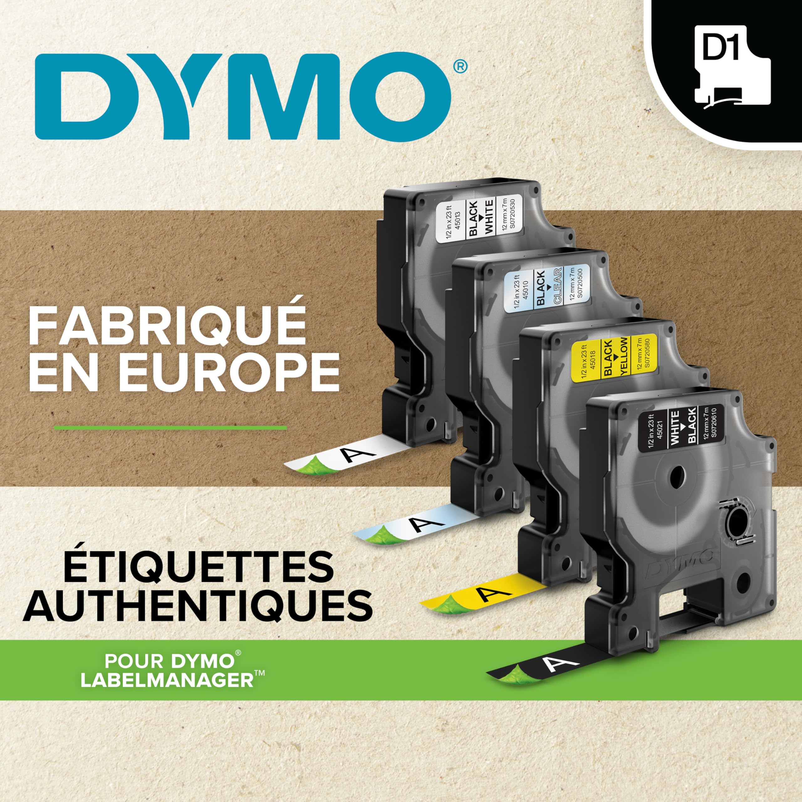 DYMO D1 étiquettes autocollantes 12 mm x 7 m noir sur blanc pour LabelManager