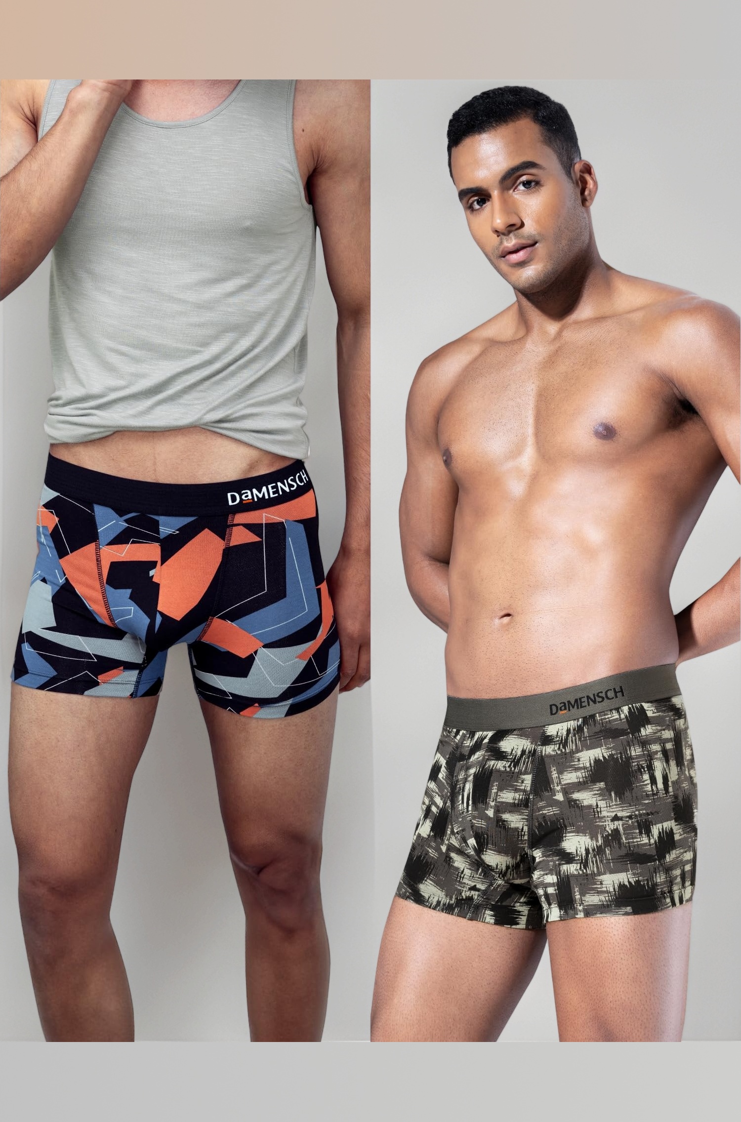 DAMENSCH Regular Fit Printed Trunks for Men Pack of 2| Mircromodal, Elastane Fabric, Anti-Bacterial and Microfibre Waistband