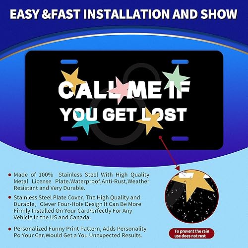 Miniatura 6 de Call Me If You Get Lost - Cubierta para placa frontal de automóvil con texto humorístico personalizable para placa de matrícula de acero inoxidable