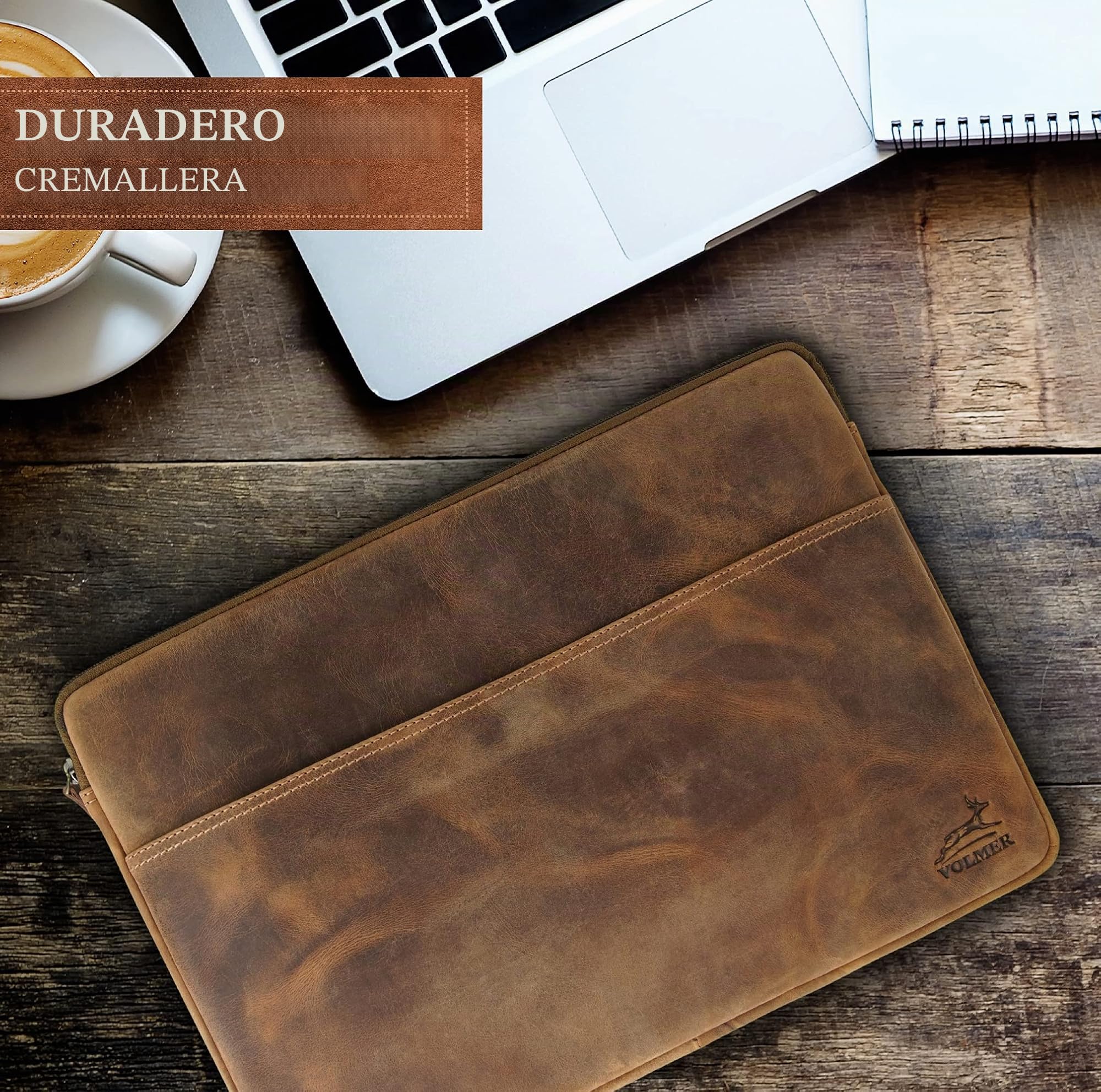 Fa.Volmer ® Funda vintage de piel de búfalo acolchada para MacBook Pro, Microsoft Surface I iPad funda I Tablet funda I aspecto vintage, Marrón, natural