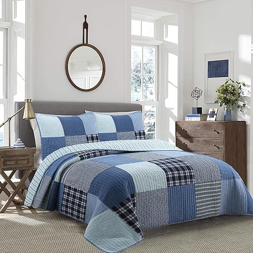 Vista 13 de Cozy Line Home Fashions Juego de Ropa de Cama de Colcha Reversible de Retazos Reales 100% Algodón, Colcha Cubrecama a Rayas de Cuadros Verde