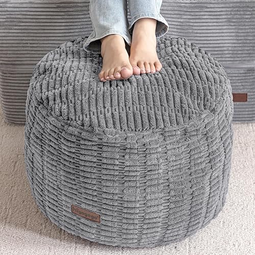 Vista 14 de HIGOGOGO Puf Otomano Relleno Redondo Moderno de Espuma para Reposapiés Decorativo para Sala de Estar, 26 X 18 Pulgadas, Taburete Boho