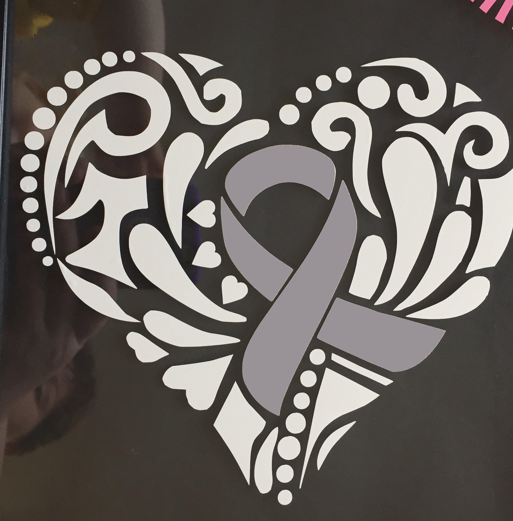 Gray Ribbon Tribal Heart Window Decal (Brain Tumor, Brain Cancer, Allergies, Aphasia, Asthma, Diabetes, Parkinson's)