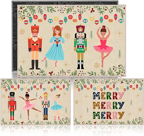Suttmin Felpudo de cascanueces de 3 piezas, Felpudo de Feliz Navidad, Felices Fiestas, lavable, antideslizante, tapete de piso de soldado de Navidad Suttmin Felpudo de cascanueces de 3 piezas, Felpudo de Feliz Navidad, Felices Fiestas, lavable, antideslizante, tapete de piso de soldado de Navidad