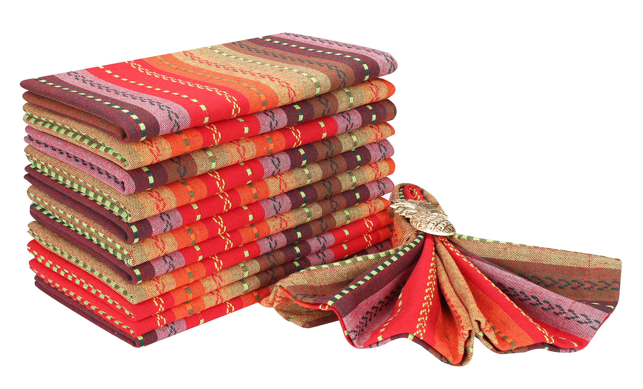 Lightnpro Lot de 12 serviettes de table de Noël en tissu à rayures Rouge multicolore 45,7 x 45,7 cm | Salsa, table de mariage, de Noël et de vacances, lavable en machine, pour les occasions spéciales et un usage quotidien