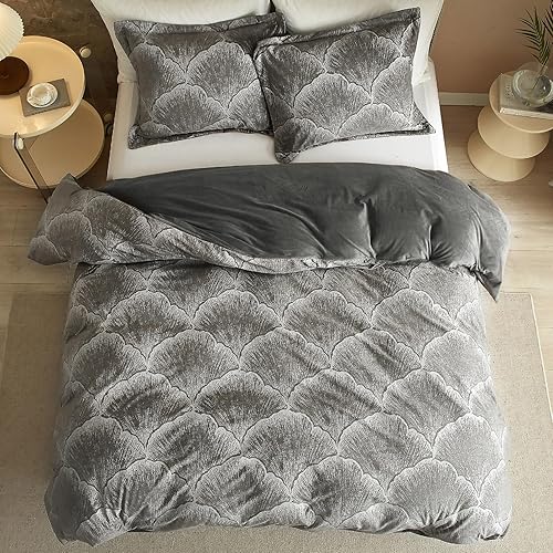 Miniatura 2 de Juego de funda de edredón de terciopelo tamaño King, 3 piezas, ultra suave, transpirable, juego de funda de edredón de franela acogedor de lujo,