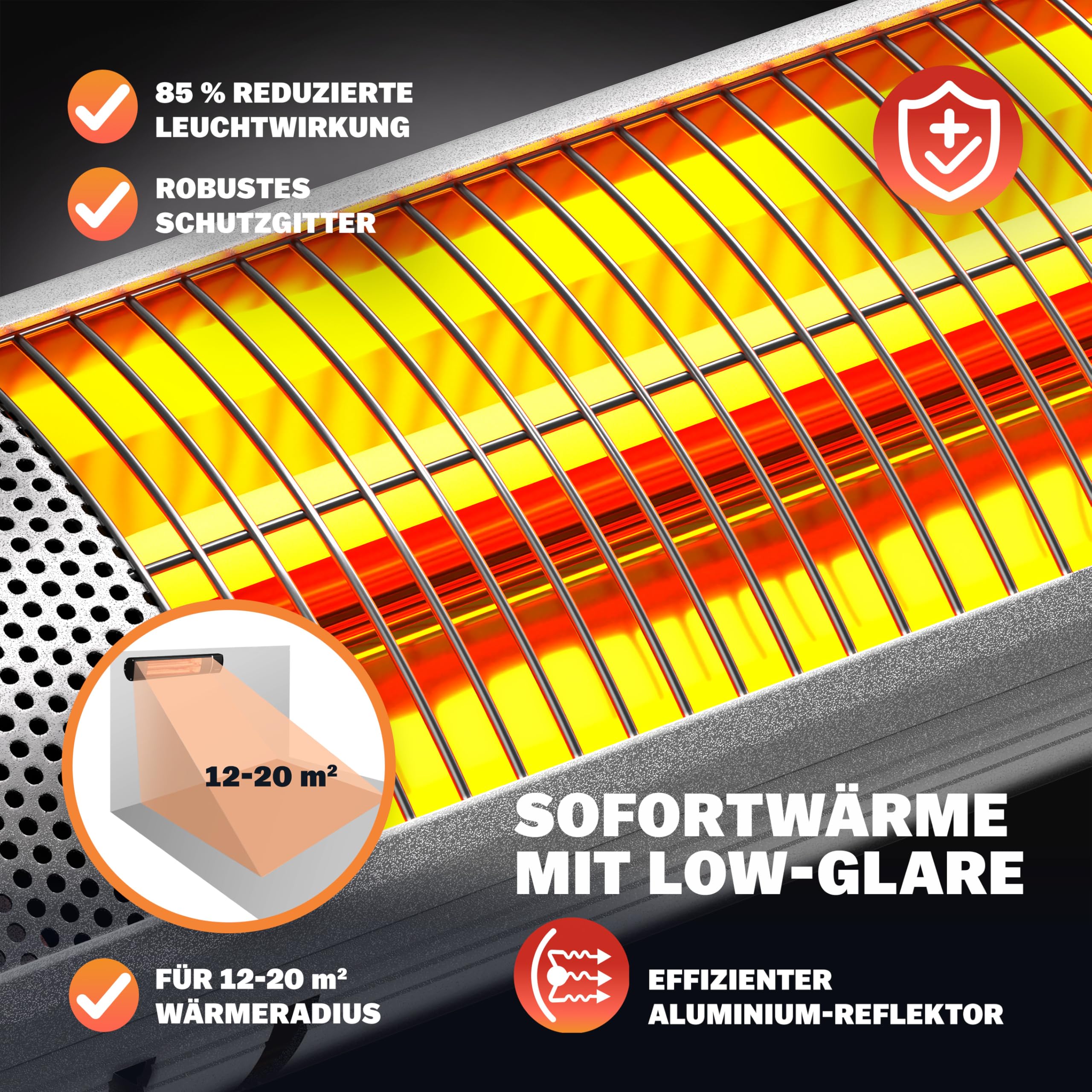 MONZANA® Infrarot Heizstrahler Goldröhre 3000W App Steuerung 3 Stufen Fernbedienung Outdoor Wärmestrahler Terrassenheizer Terrassenstrahler Silber