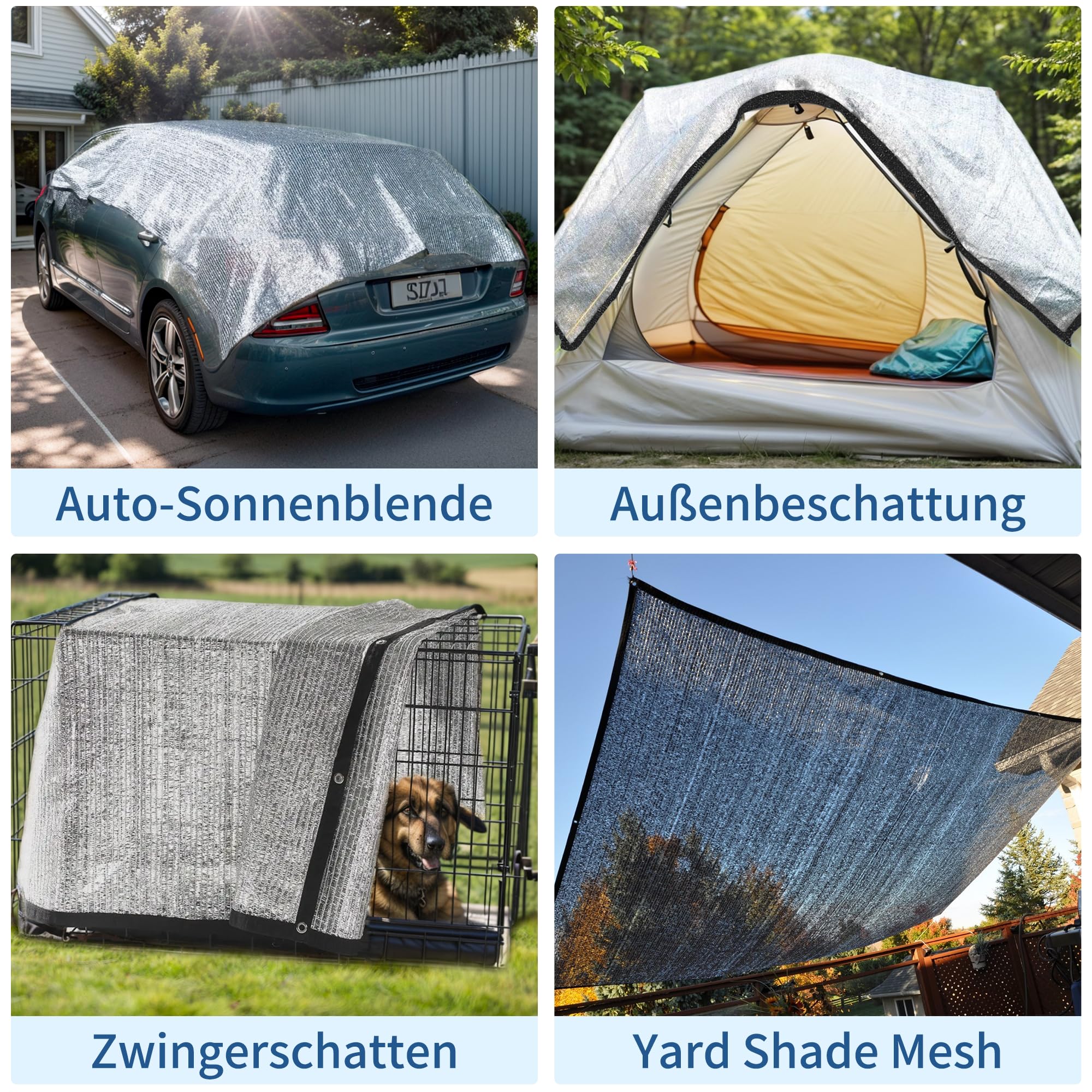 Hook Schattennetz Auto Hund 4x6m – UV Schutz Alunetz mit Ösen – Luftdurchlässige Aludecke für Auto, Hundebox, Camping, Garten & Wohnmobil.
