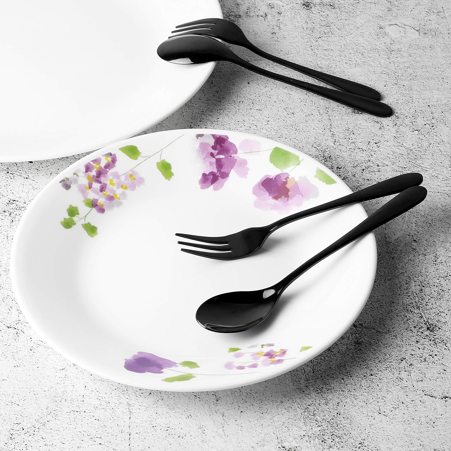 BLKP AZ-5033 Pearl Metal Tea Spoons, 2 Fruit Forks, 4-Piece Set, Limited, Black, Titanium Plated, Black