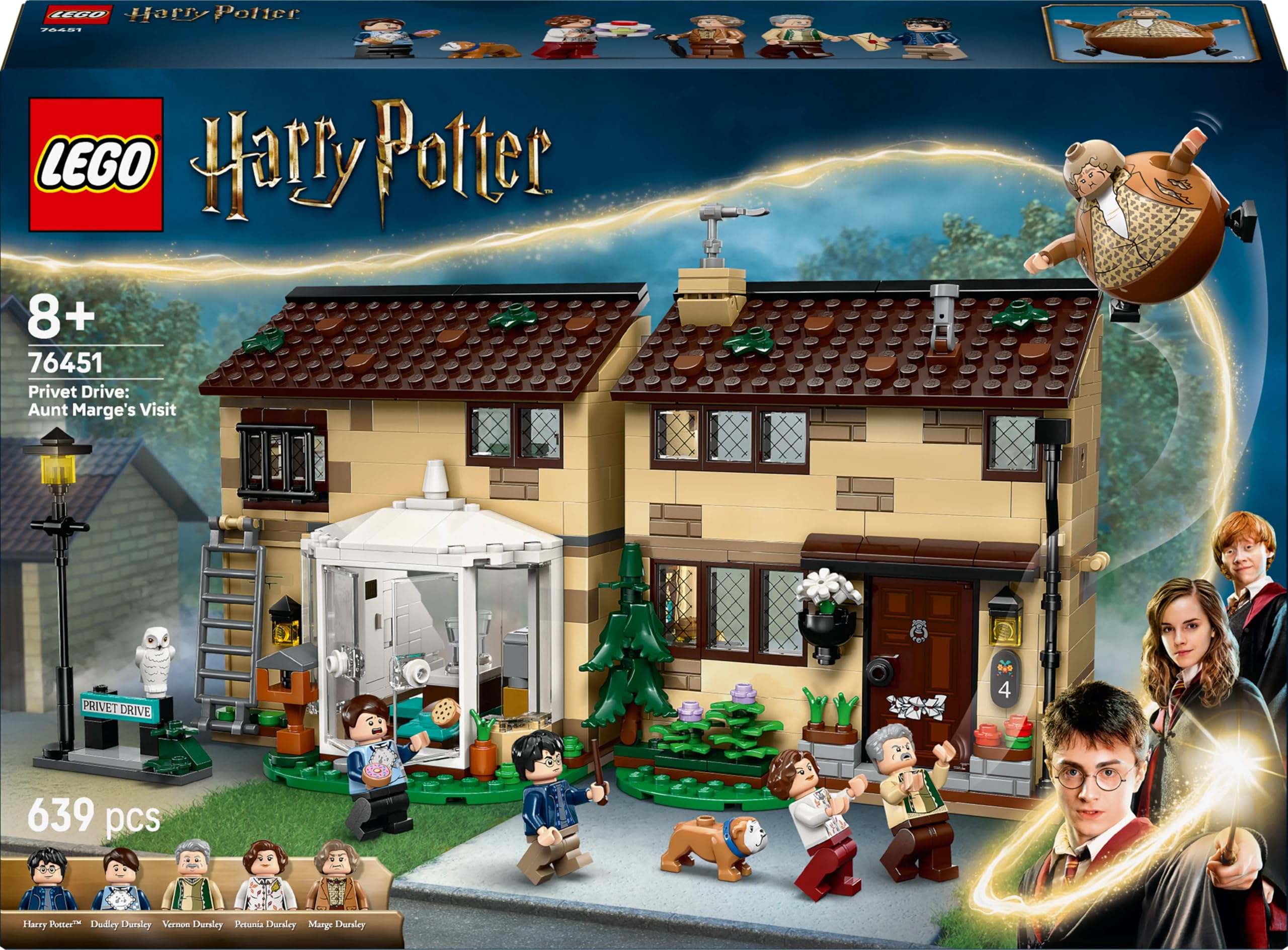 LEGO Harry Potter Privet Drive: Wizyta ciotki Marge 76451 | Domek z klocków, zabawna dekoracja do pokoju, prezent dla fana Harry’ego Pottera 8+, zestaw klocków dla dzieci, 639 elementów