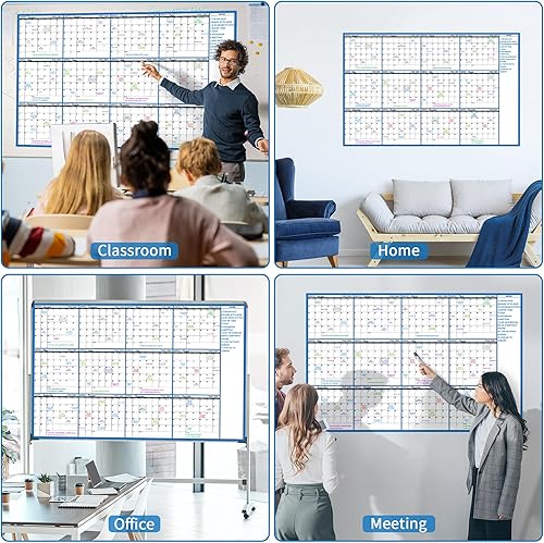 Miniatura 6 de Calendario grande de borrado en seco, calendario de pared sin fecha, borrado en seco, 58 x 37 pulgadas, calendario de borrado en seco de 12 meses
