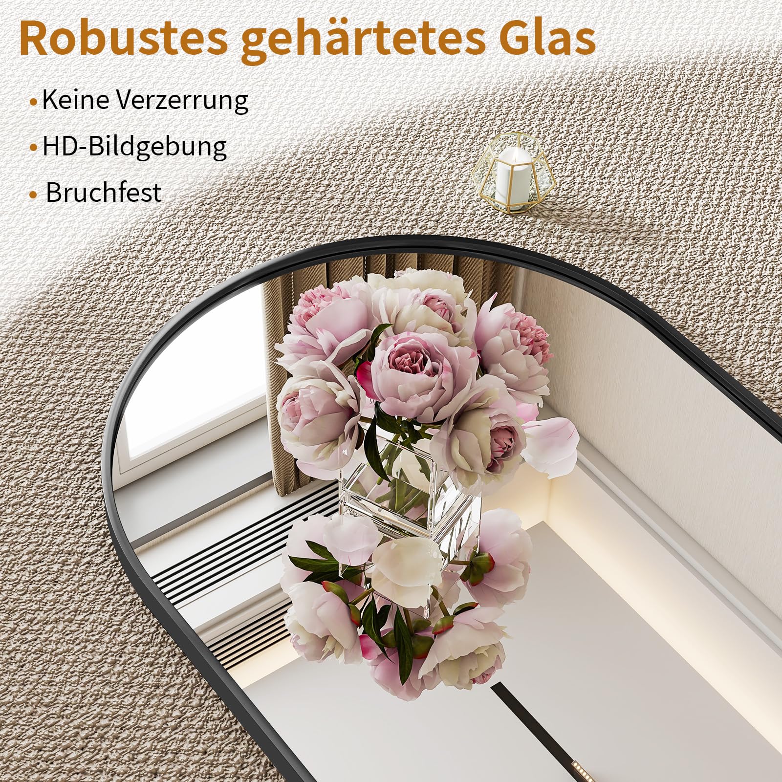 Koonmi 53 x 163 cm Gewölbter Top Ganzkörperspiegel mit Runden Ecken - Ganzkörperspiegel Groß Frei Stehend-Hängend-Lehnend, Boden Standspiegel als Ankleidespiegel für Wohnzimmer, Schwarz