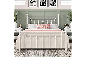 Allewie Full Size White Victorian Vintage Bed Frame with Headboard and Footboard