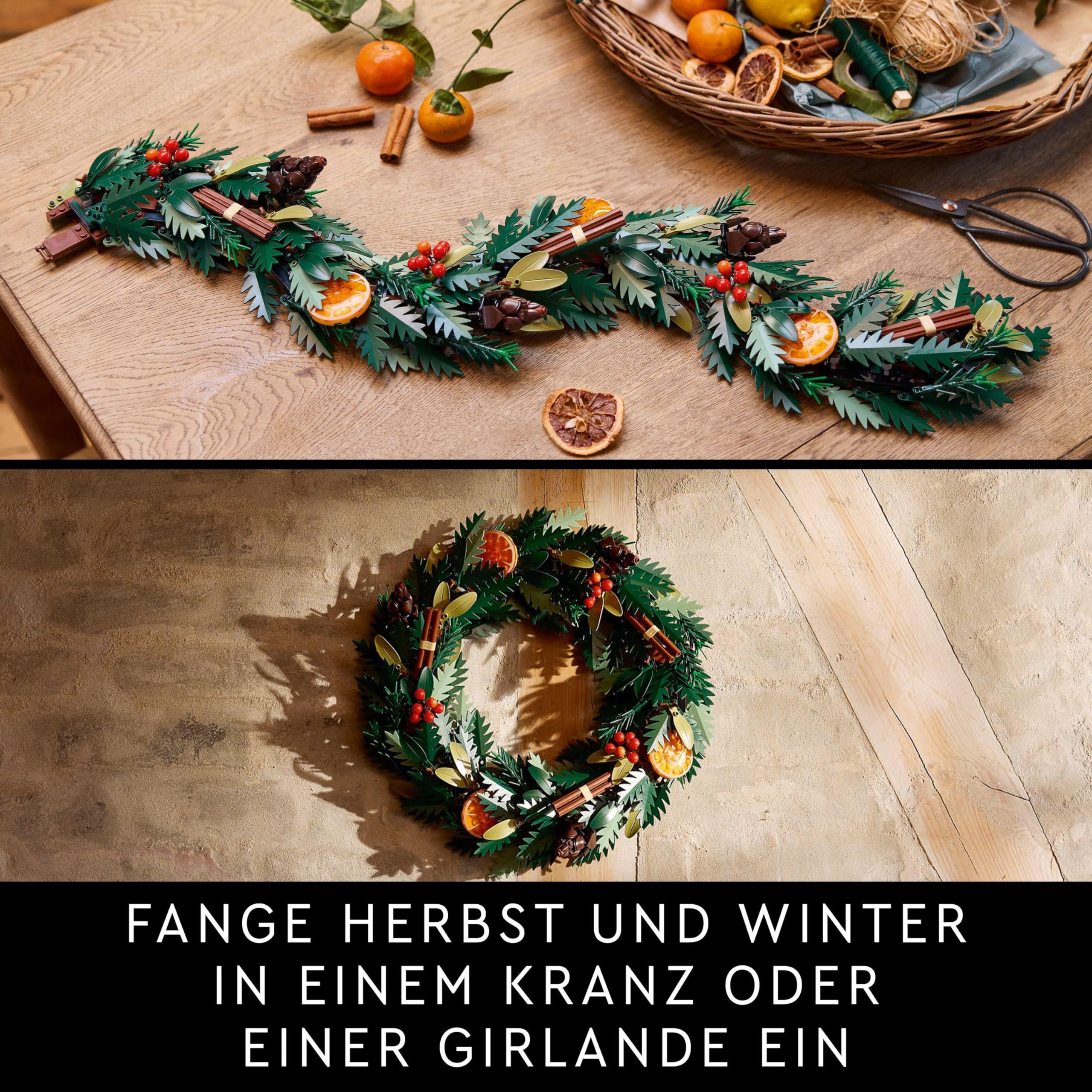 LEGO Botanicals Weihnachtskranz - Winterdeko zum Aufhängen - Weihnachtlicher Tischschmuck - Achtsames Bauprojekt - Adventskranz und Türkranz selber machen - Weihnachtsgeschenke für Erwachsene 10340