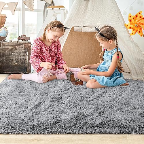 Miniatura 2 de junovo Alfombras de área esponjosas para dormitorio, alfombra suave de teñido anudado de 4 x 6 pies para sala de estar, alfombra peluda de felpa