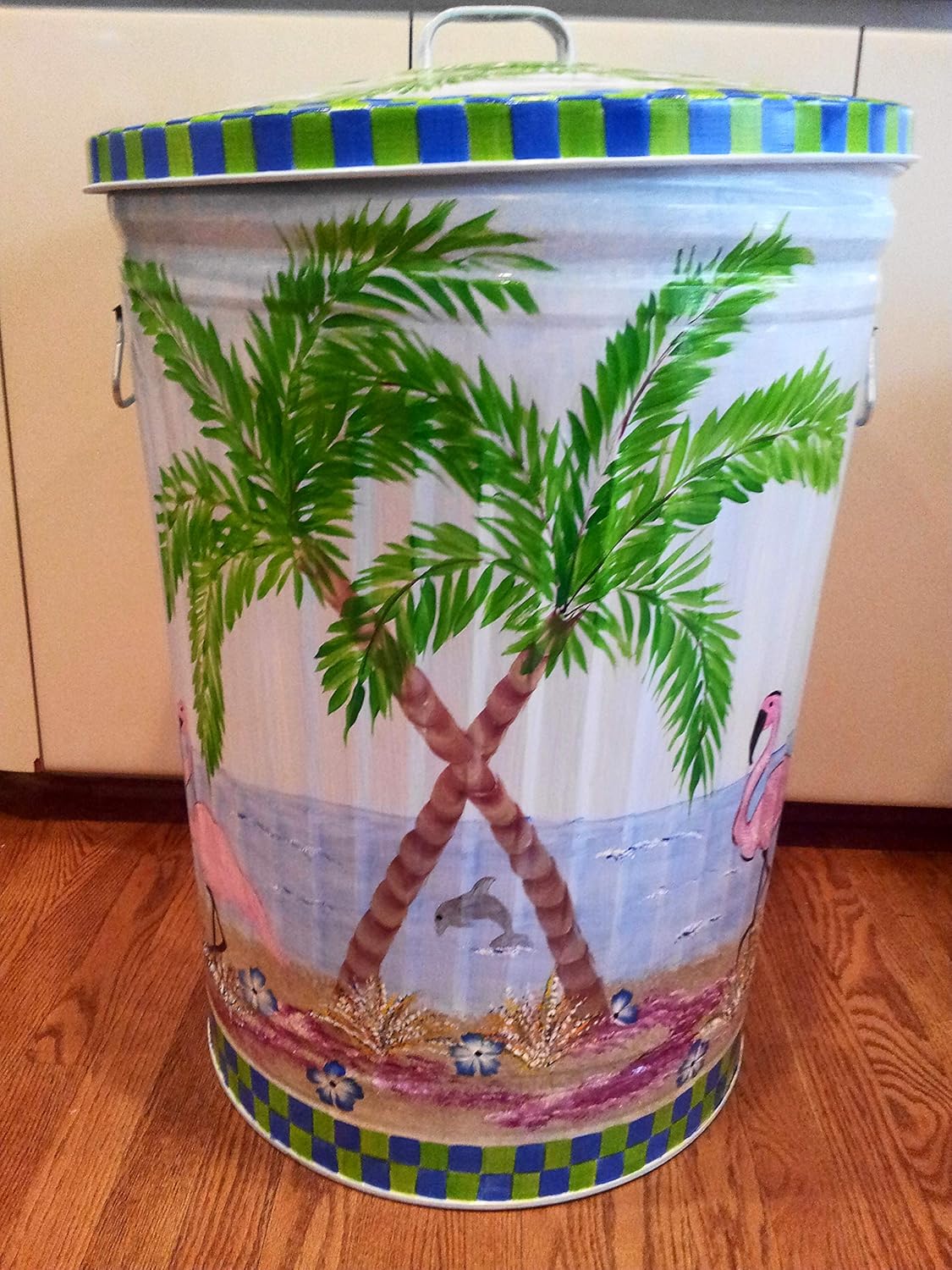 20 Gallon Hand Painted Galvanized Trash Can