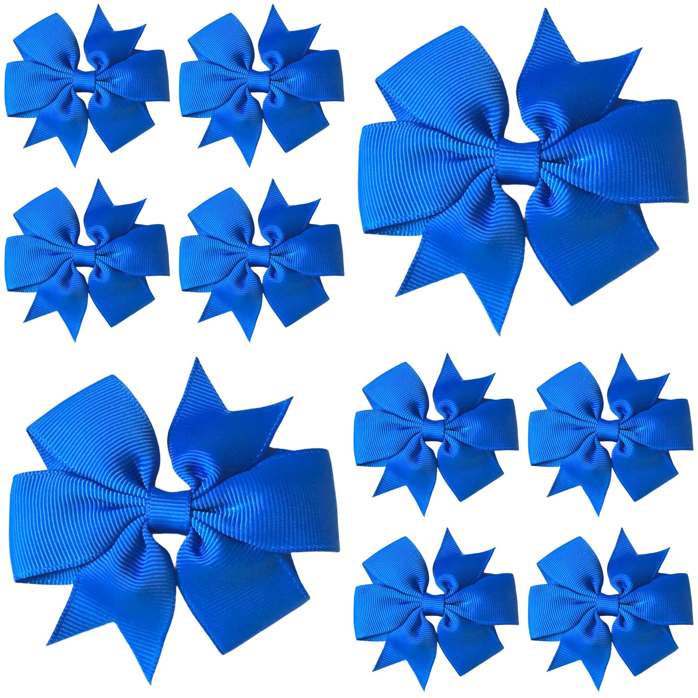 10pcs Royal Blue Hair Bows Clips Slides Grips 3" inch Pinwheel Solid Vibrant Colour Girls Hairbows